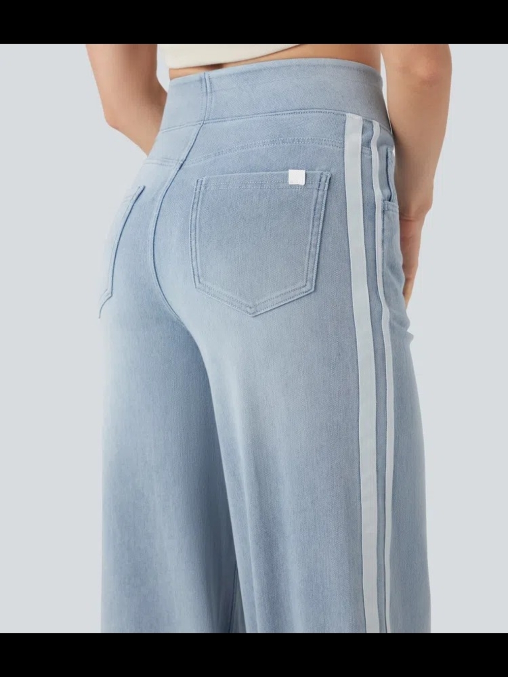 Halara Flex™ High Waisted Stripe Wide Leg Flowy Washed Jeans with Pockets - Picture 4 of 4